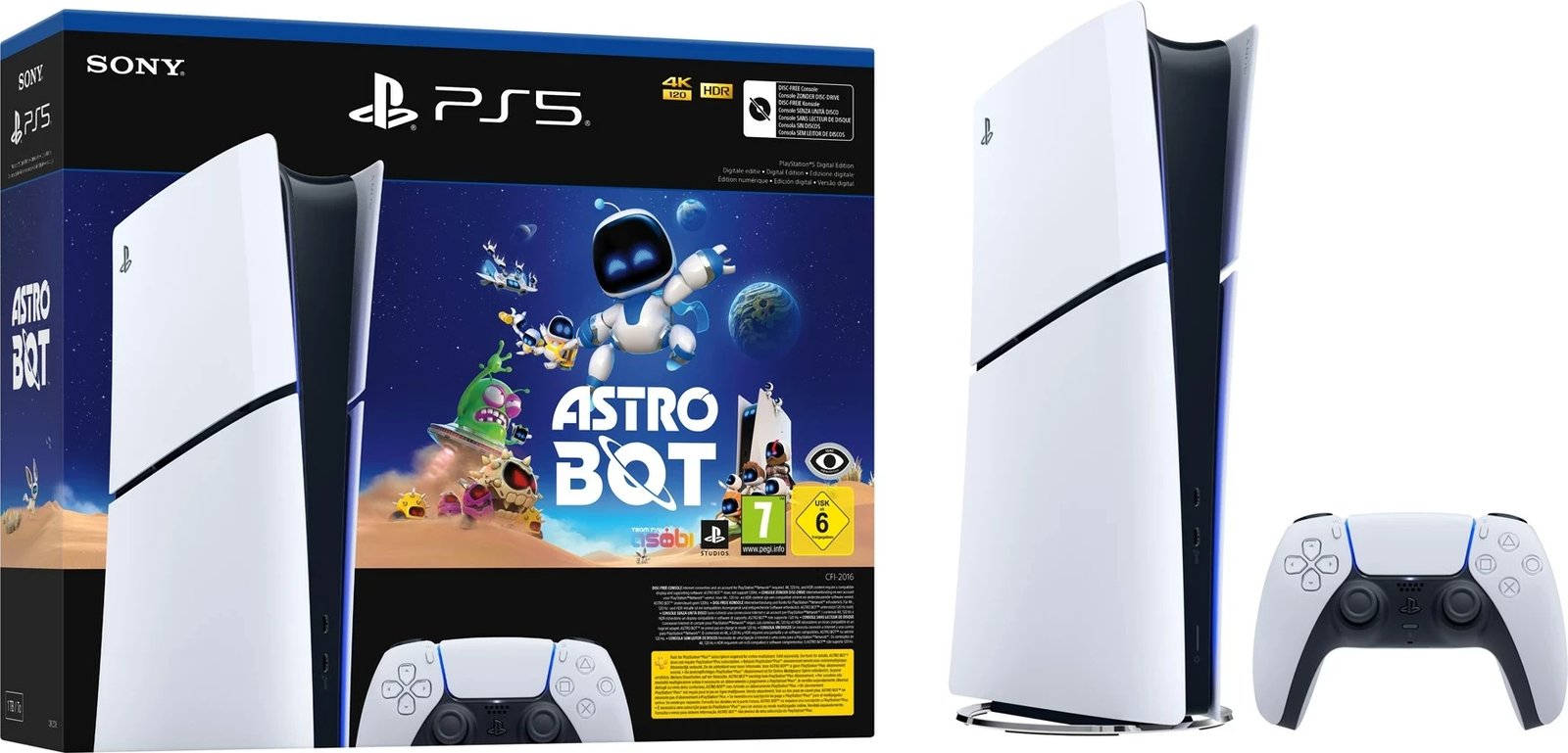 Konzolë lojërash Sony PlayStation 5 Digital Edition Slim, 1 TB, me Astro Bot, zi/bardhë