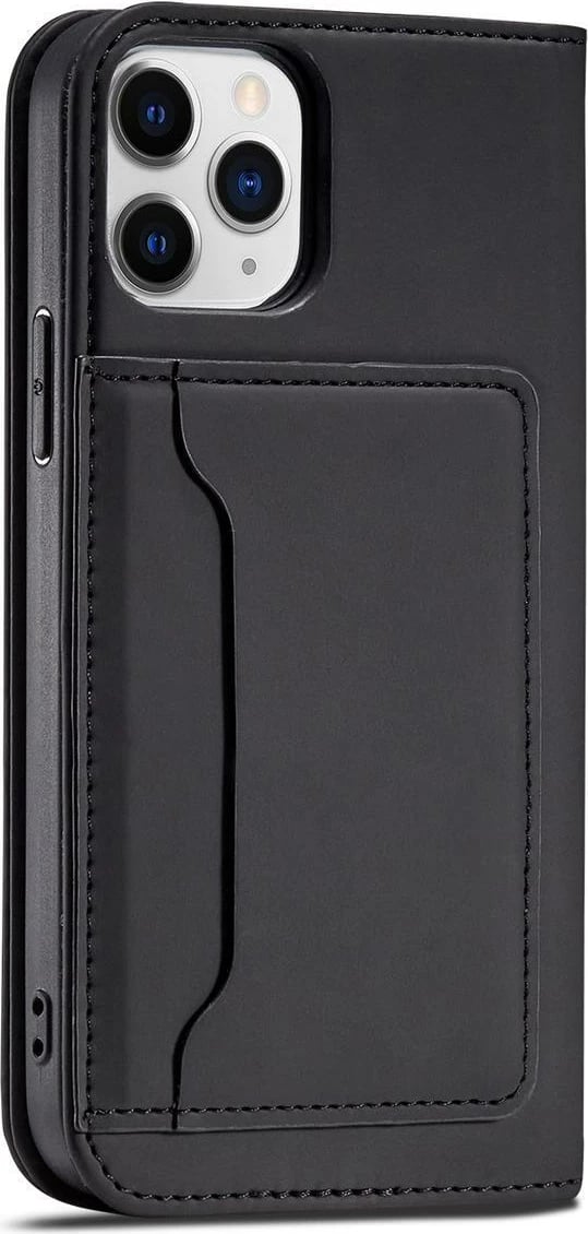 Mbështjellës Hurtel Magnet Card Case për iPhone 12, me portofol dhe mbajtëse, e zezë