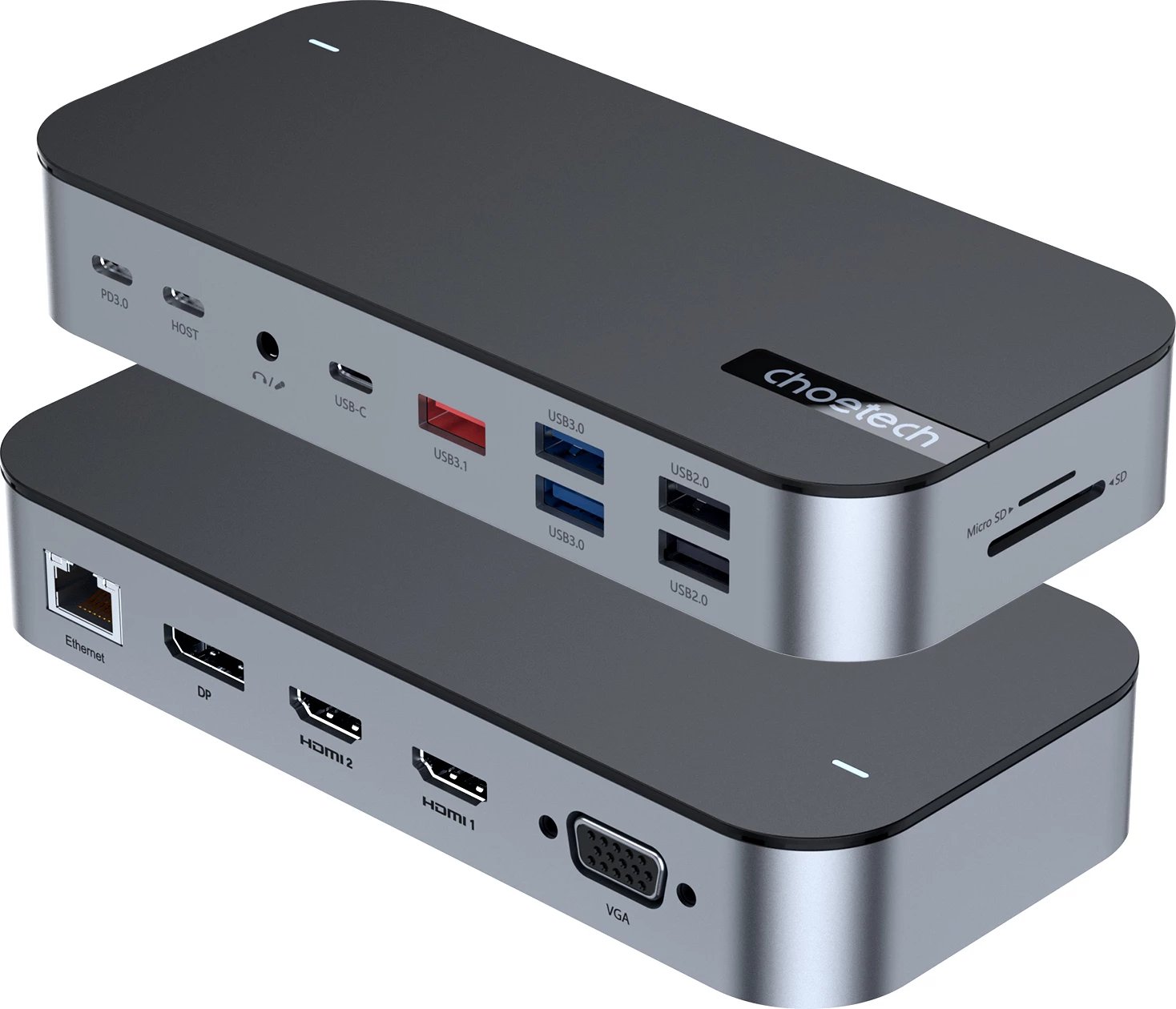 Kasë Choetech HUB-M52, USB-C, HDMI, VGA, DP, SD, RJ45, Gri