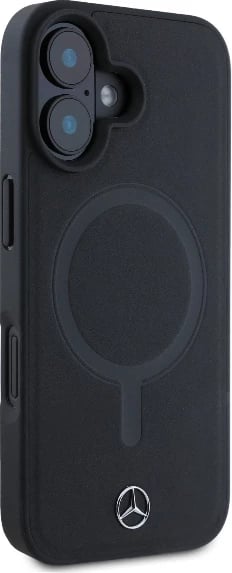 Mbështjellës Mercedes Plain Smooth Leather MagSafe për iPhone 16, i zi