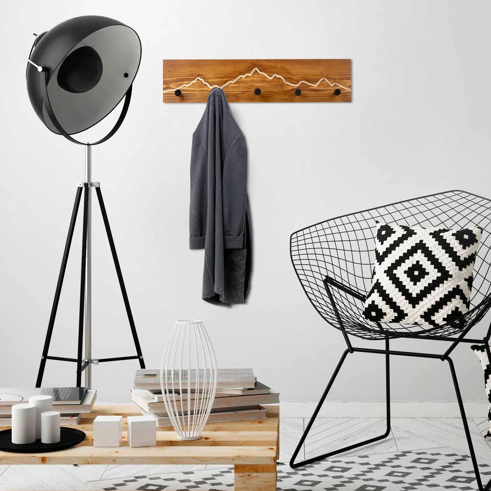 Varëse muri prej druri, motiv mali, Wallity, ngjyrë arre/natyrale, Mountain 2