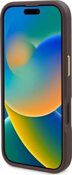 Mbështjellës Guess 4G Logo Plate MagSafe për iPhone 16 Pro, Kafe