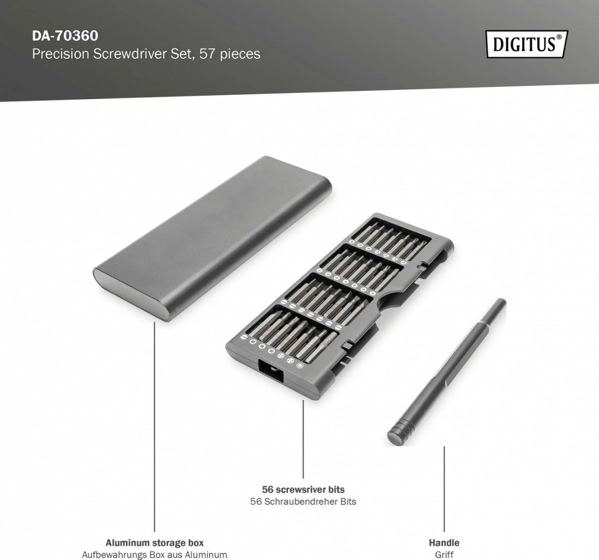 Set vidash Digitus DA-70360, 57 pjesë, kuti alumini