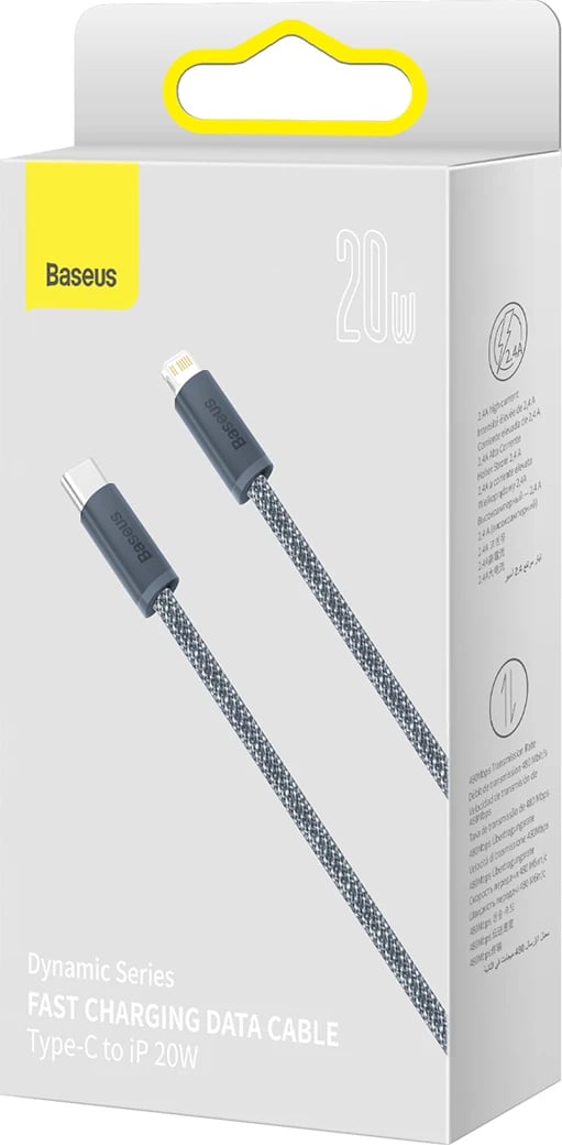 Kabllo Baseus CALD000116 USB-C në Lightning, 2m, 20W, Gri Kabllo Baseus CALD000116 USB-C në Lightning, 2m, 20W, Gri