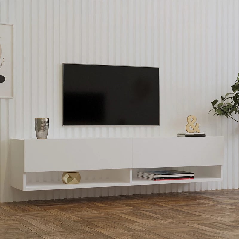 Mobilje muri për TV Melosa, ngjyrë e bardhë, 141x30x31cm