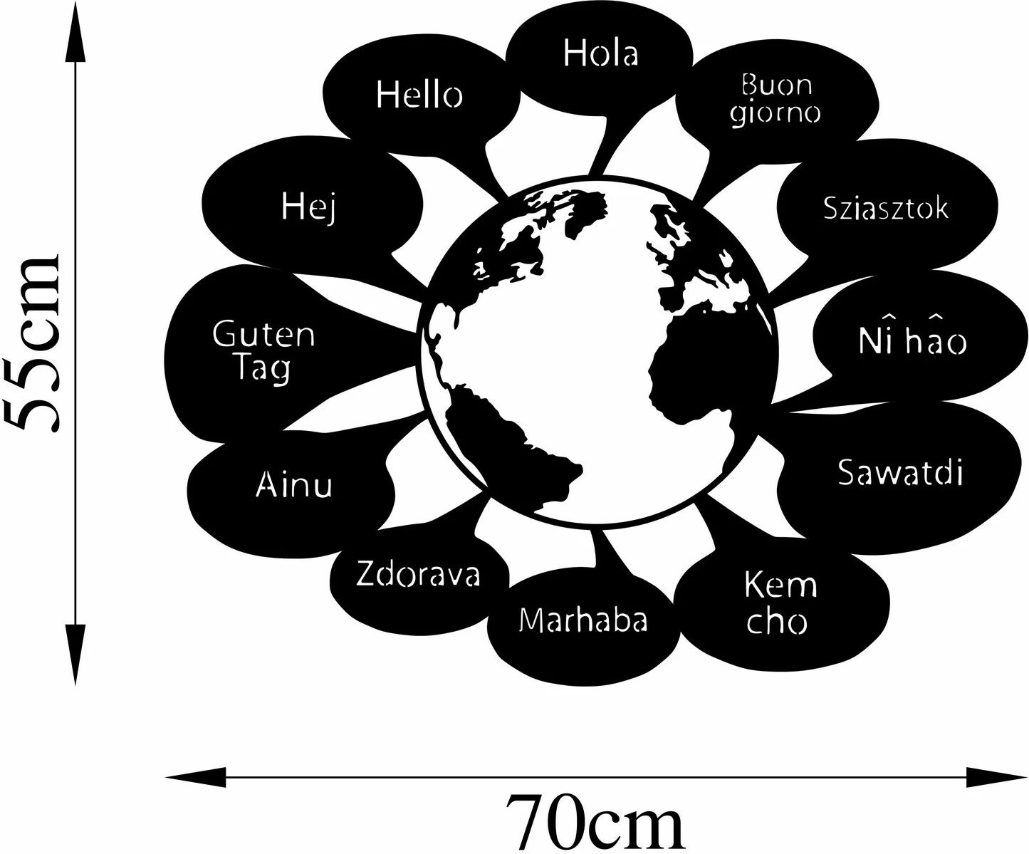 Aksesor dekorativ metalik për mur, Wallity, përshëndetje në gjuhë të botës, 505
