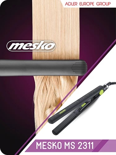 Piaster flokësh Adler MS 2311, pllaka qeramike 20x90mm, ngrohje e shpejtë PTC, 32W, kabllo rrotulluese, tregues drite, e zezë