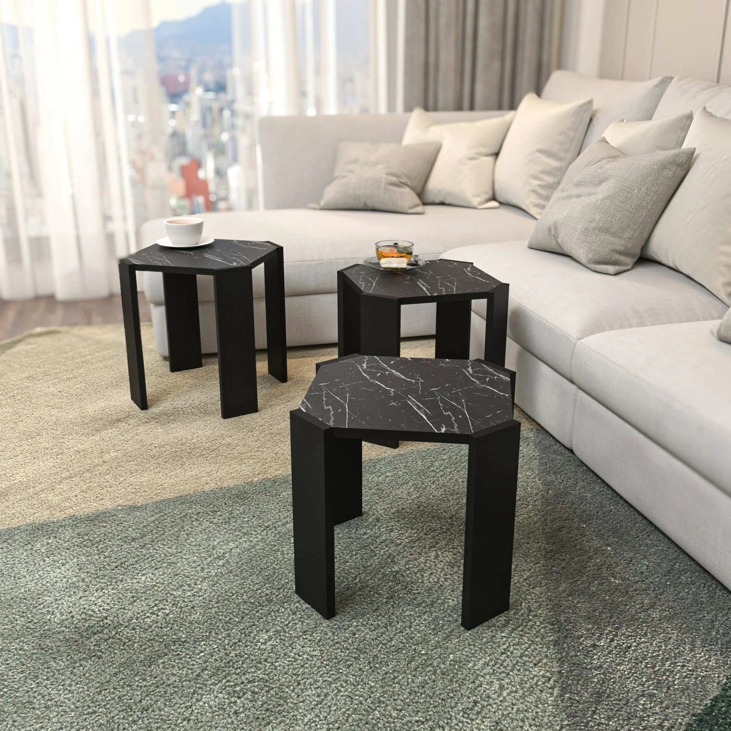 Tavolinë kafeje Hanah Home, Lori, e zezë, mermer