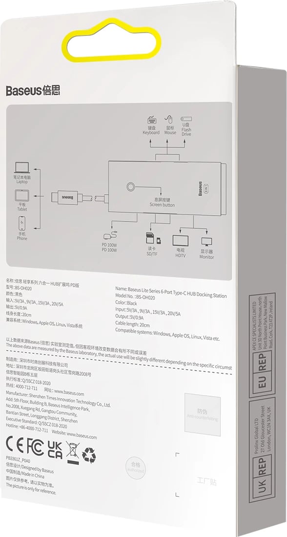 HUB multifunksional Baseus Lite Series WKQX050101, 2x USB 3.0, USB Type-C PD, HDMI 1.4, SD/TF, i zi