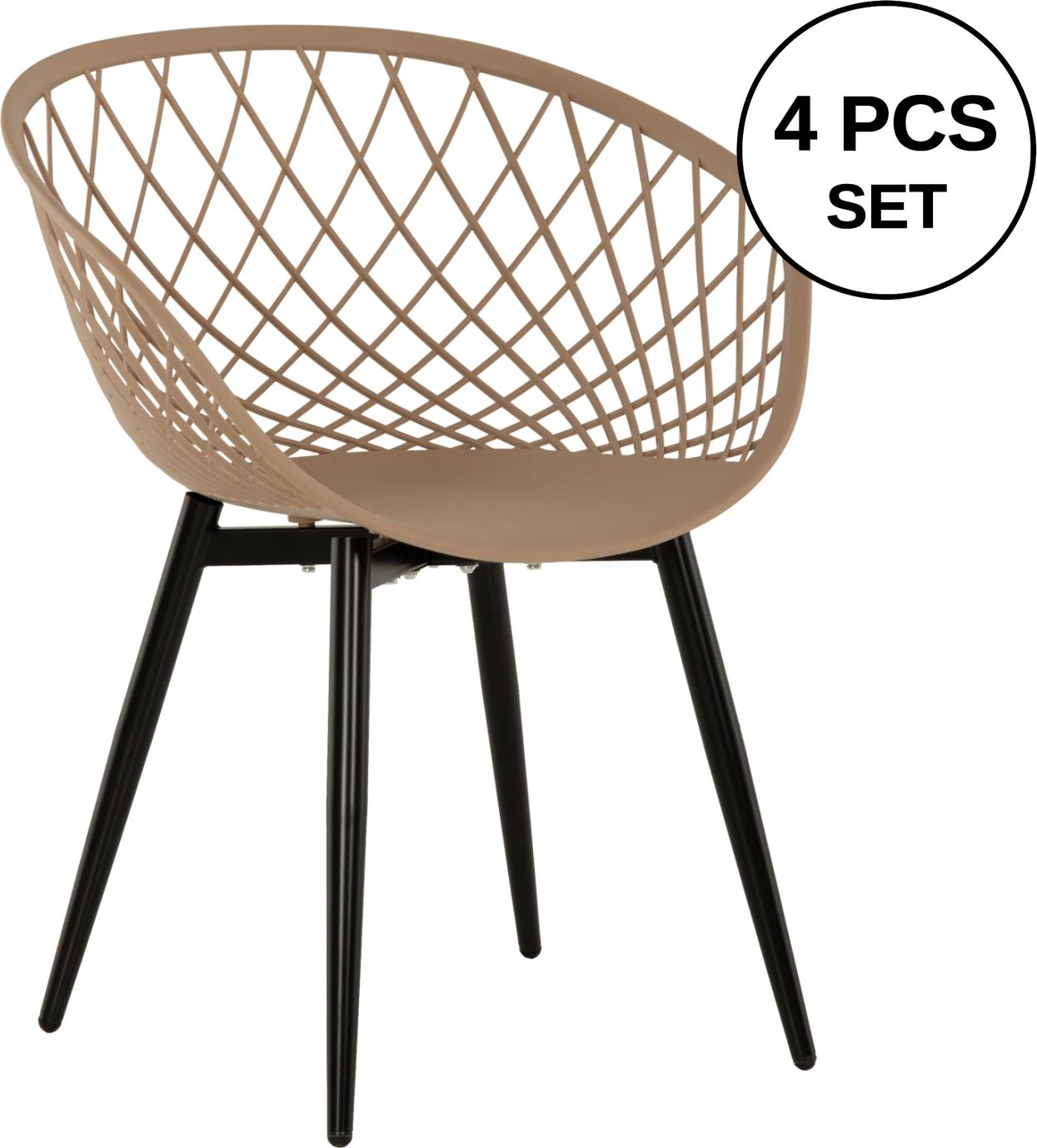 Karrige ARIADNE FH8001.23 polipropileni kapuçino-këmbë metalike të zeza 63x56x80H cm., set prej 4 copash