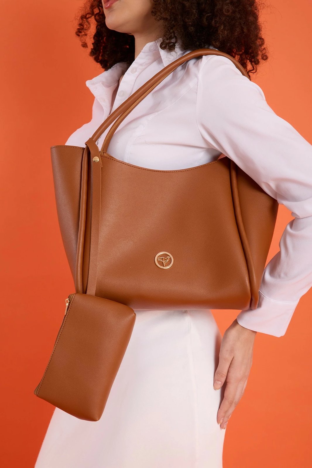 Çantë krahu Zoozie Bags, Athinë, ngjyrë kafe e hapur (set me 2 pjesë)