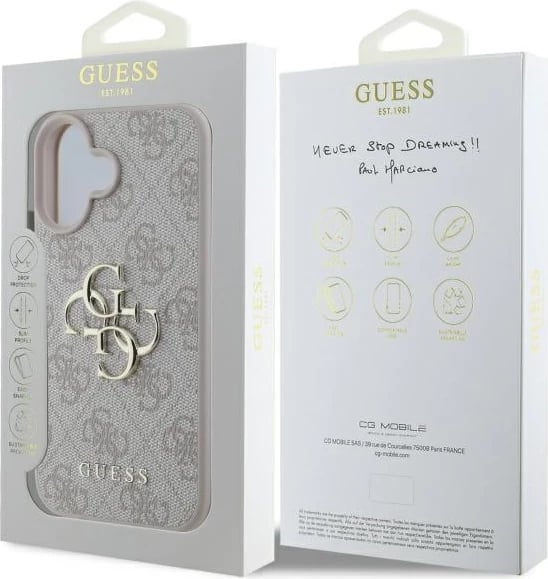 Mbështjellës Guess 4G Big Logo për iPhone 16 Plus, Rozë