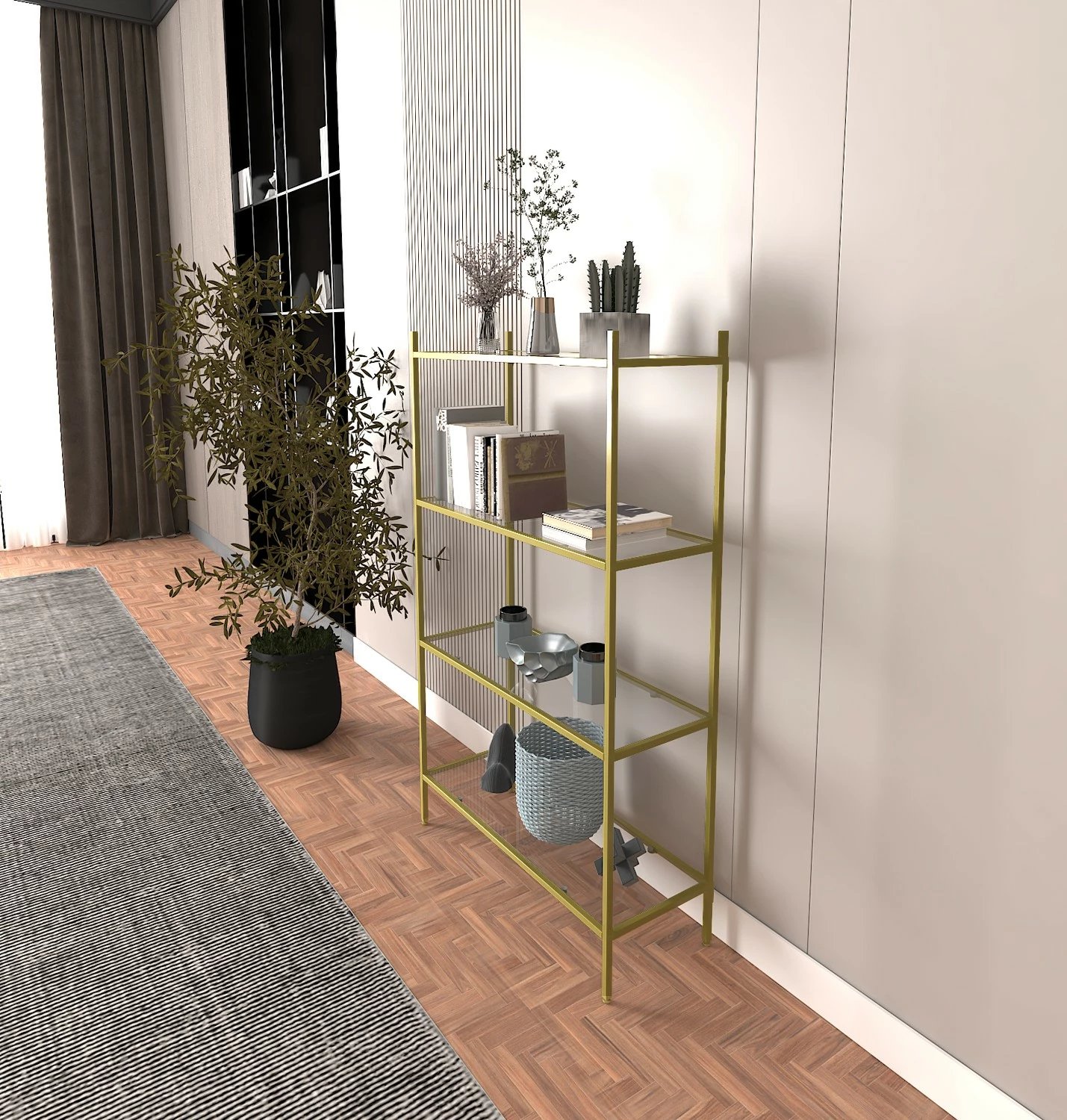 Raft librash Hanah Home Marta, ngjyrë ari, xham