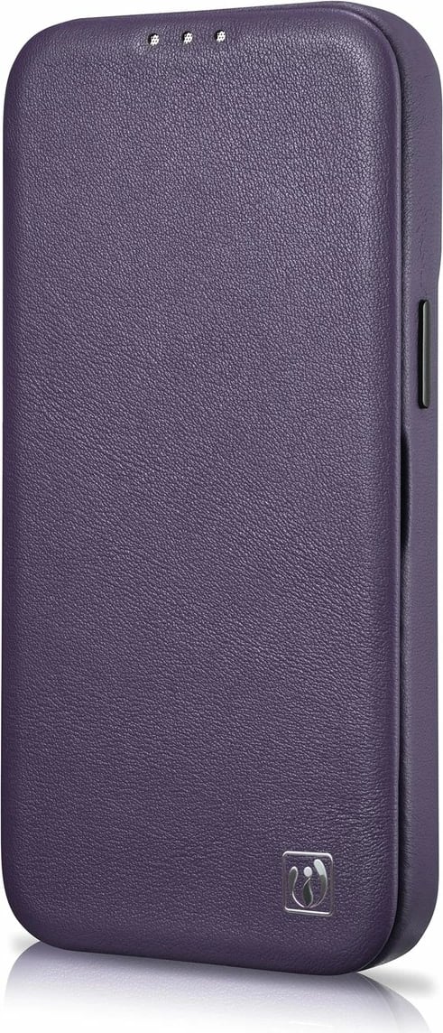 Mbështjellës iCarer CE Premium lëkurë, për iPhone 14 Plus, MagSafe, vjollcë e errët