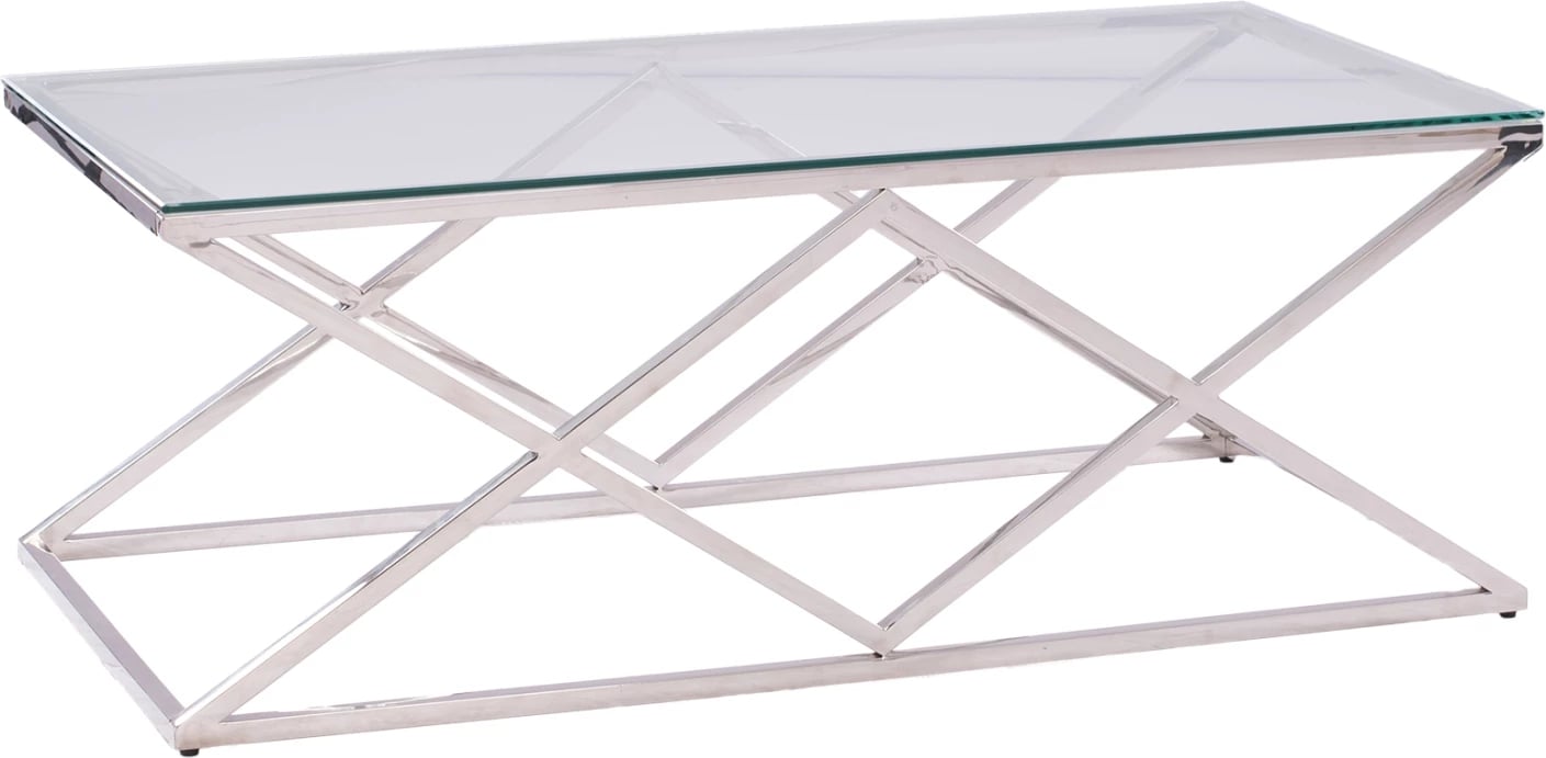 Tavolinë kafeje HOLLAND FH8624.01 me xham dhe bazë kromi 120x60x45 cm