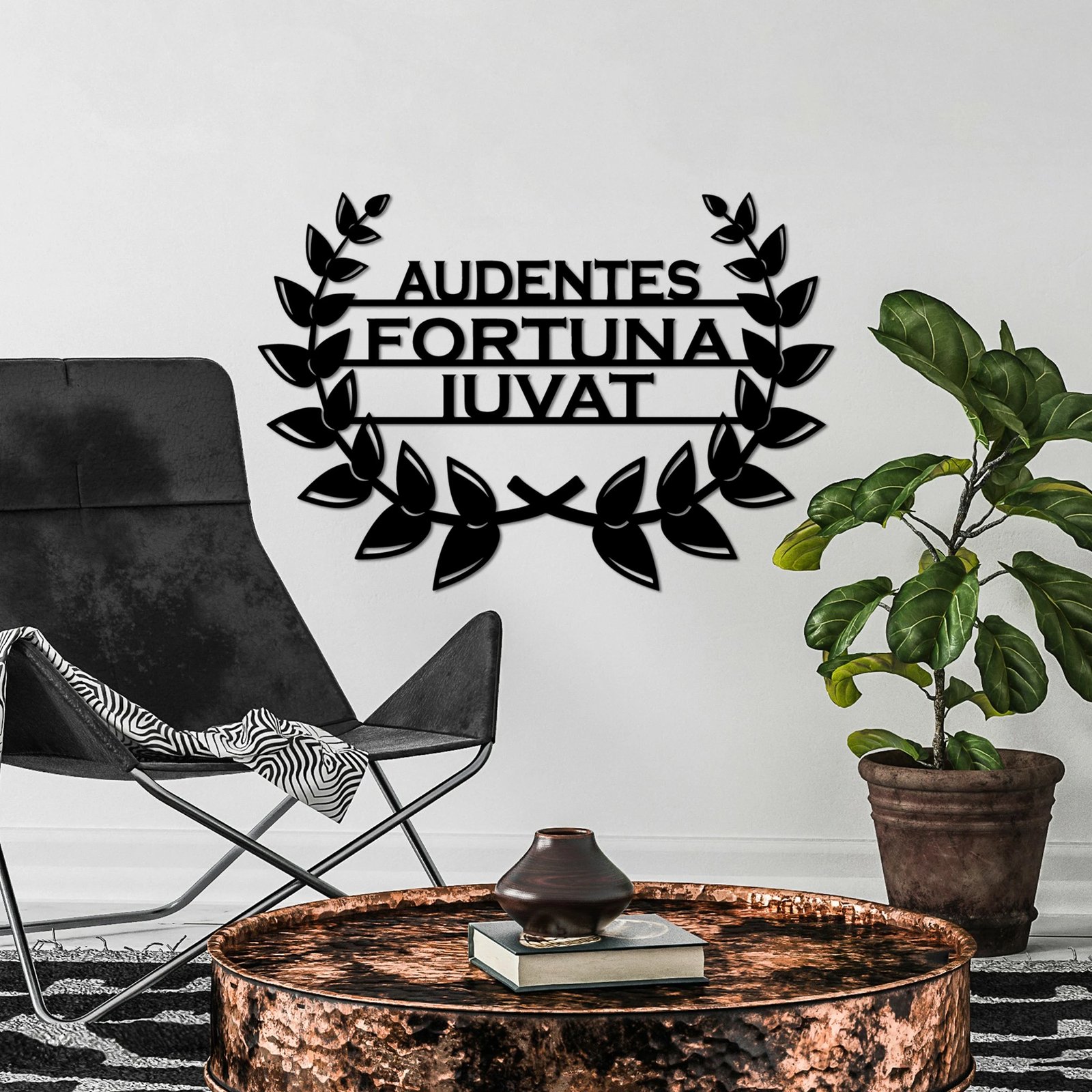 Aksesor dekorativ metalik për mur, Wallity Audaces Fortuna 3, ngjyrë e zezë, 56x39cm