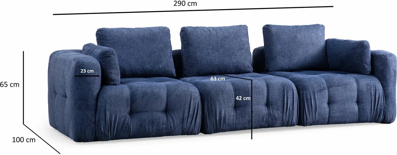 Divan treshe Amaris, ngjyrë blu e errët