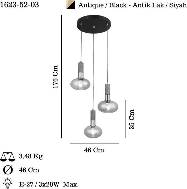 Llambë tavani Opviq, Hena - 52-03, ngjyrë llak antik