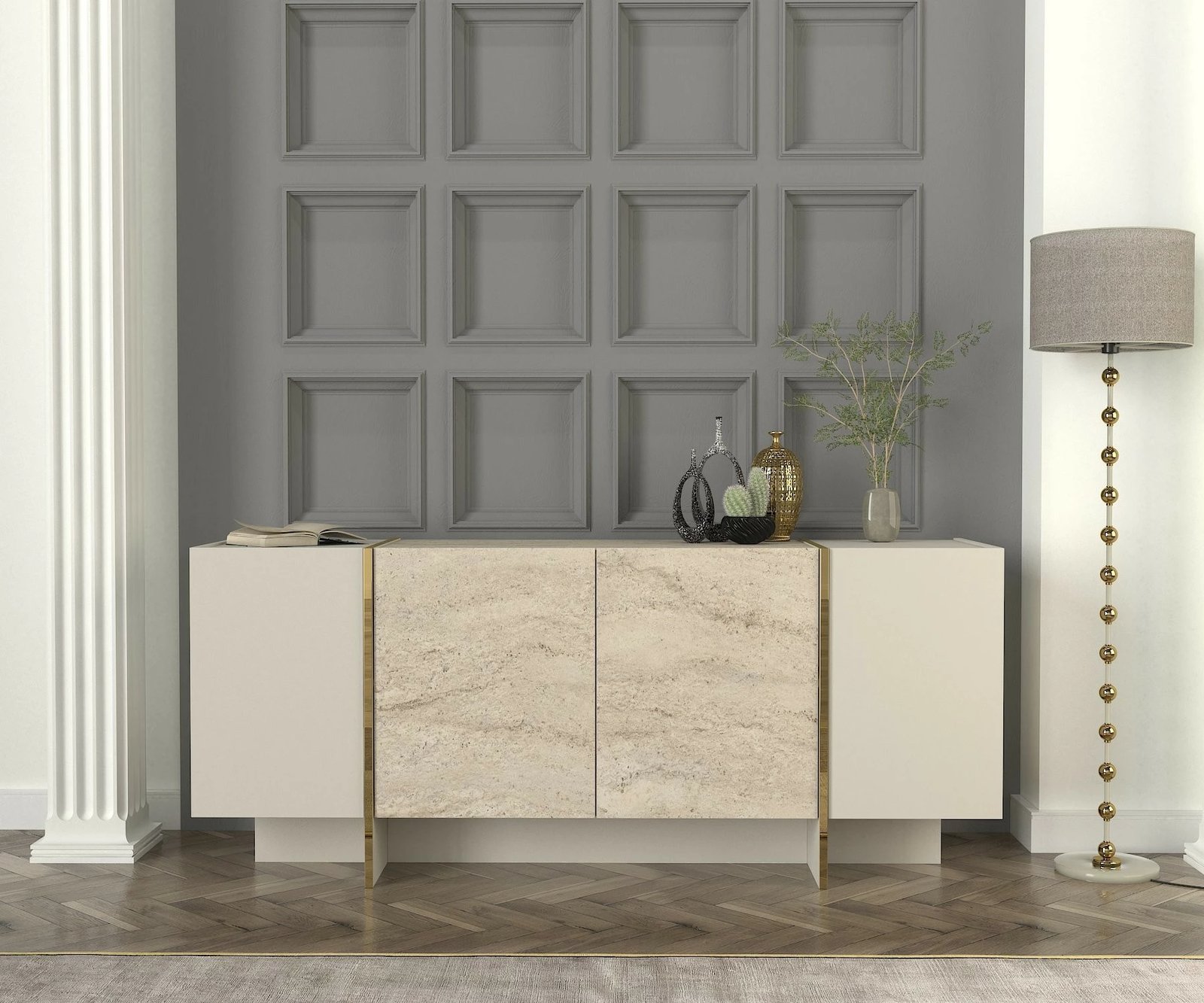 Konsol Skye Decor, ngjyrë travertin dhe sandstone, 180x75.5x46.6cm