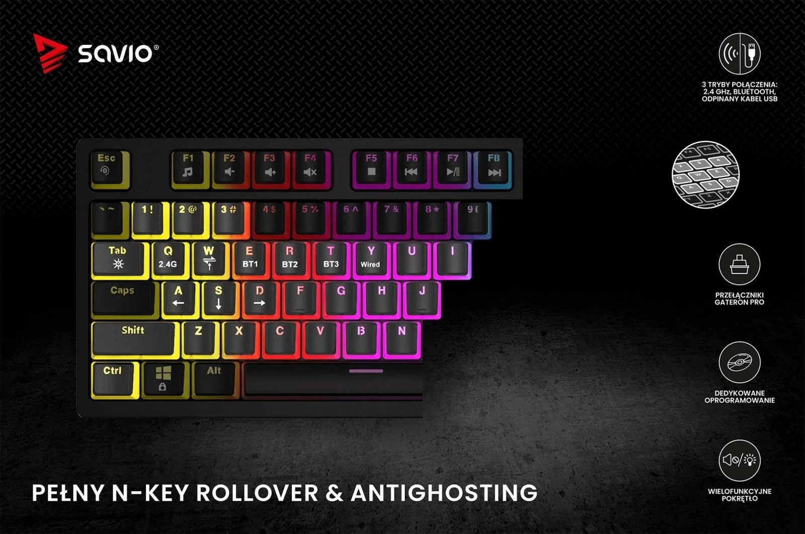 Tastierë mekanike wireless Savio PHENIX, Gateron Red Pro, Pudding, e zezë Tastierë mekanike wireless Savio PHENIX, Gateron Red Pro, Pudding, e zezë