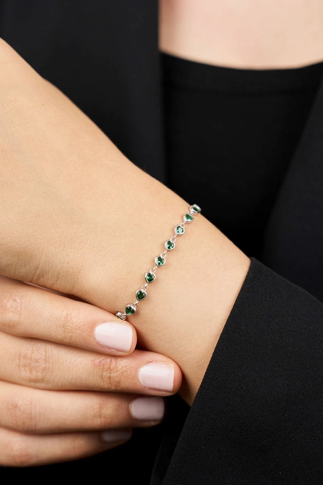 Byzylyk argjendi me gurë të gjelbër Elika Silver, ELKYS60422