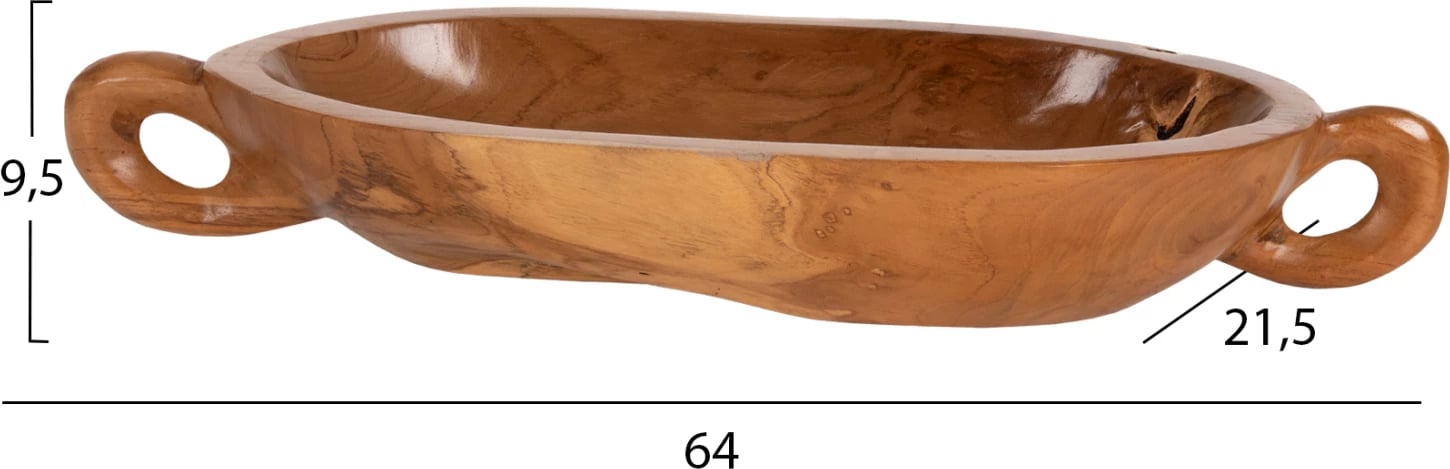 Enë dekorative prej druri tik, ngjyrë natyrale, FH4304, 64x21.5x9.5cm