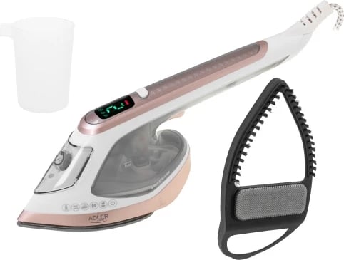 Hekur me avull 2 në 1, Adler AD 5044, 1800W, 180 ml, ngrohje 20 s, pllakë qeramike, LED, përdorim horizontal/vertikal, e bardhë/ari