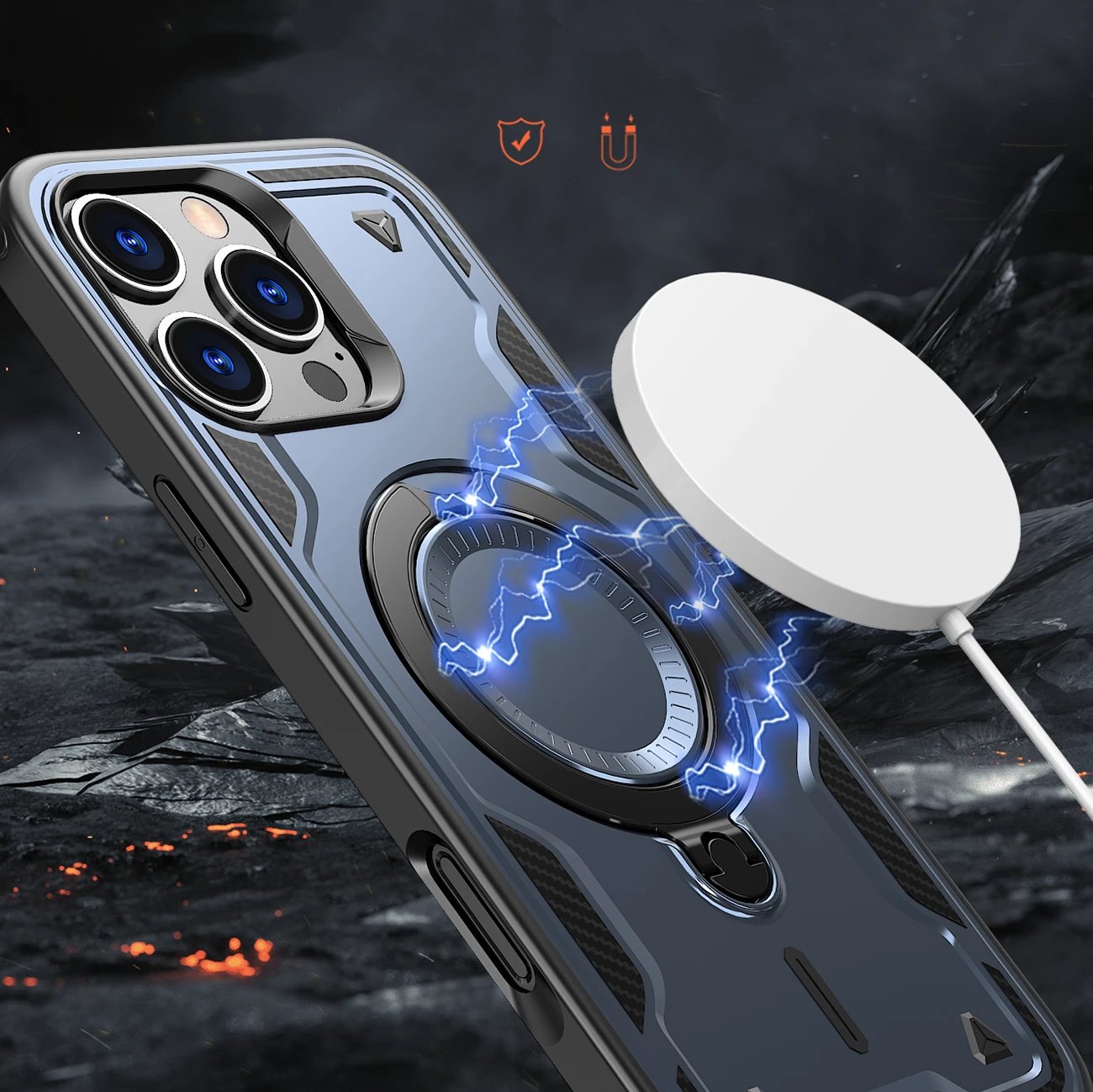 Mbështjellës Hurtel Hybrid Armor Trendy me MagSafe për iPhone 16 Pro Max, Blu