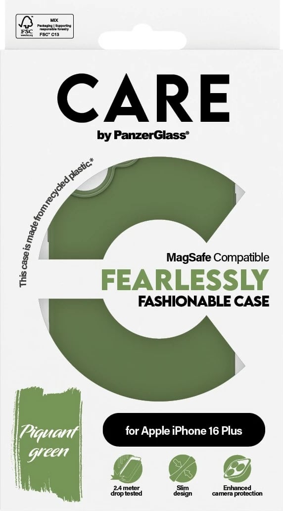 Mbështjellës PanzerGlass CARE Case MagSAFE për iPhone 16 Plus, e gjelbër