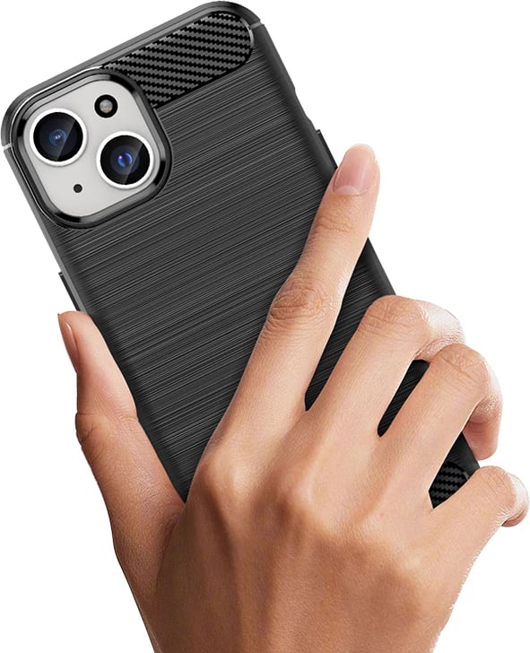 Mbështjellës Hurtel Carbon Case për iPhone 15, i zi