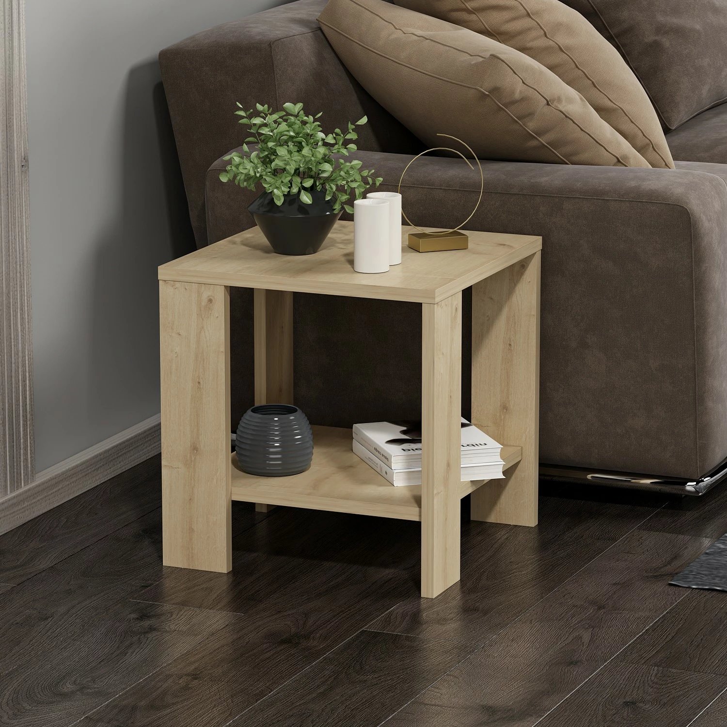 Tavolinë anësore Hanah Home, Midi Yan, ngjyrë Sapphire Oak