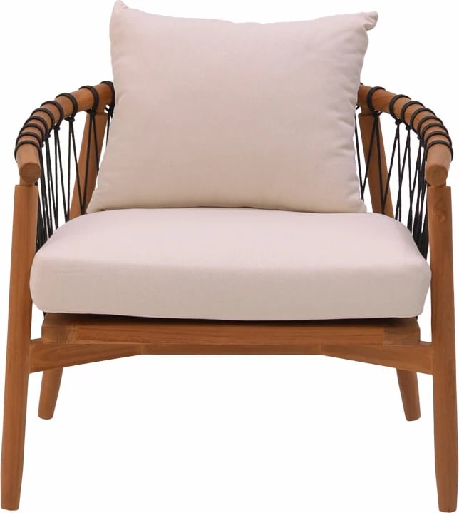 Karrige për kopsht Haibo dru teak natyral-litar i zi-jastëk i bardhë 80x75x72cm