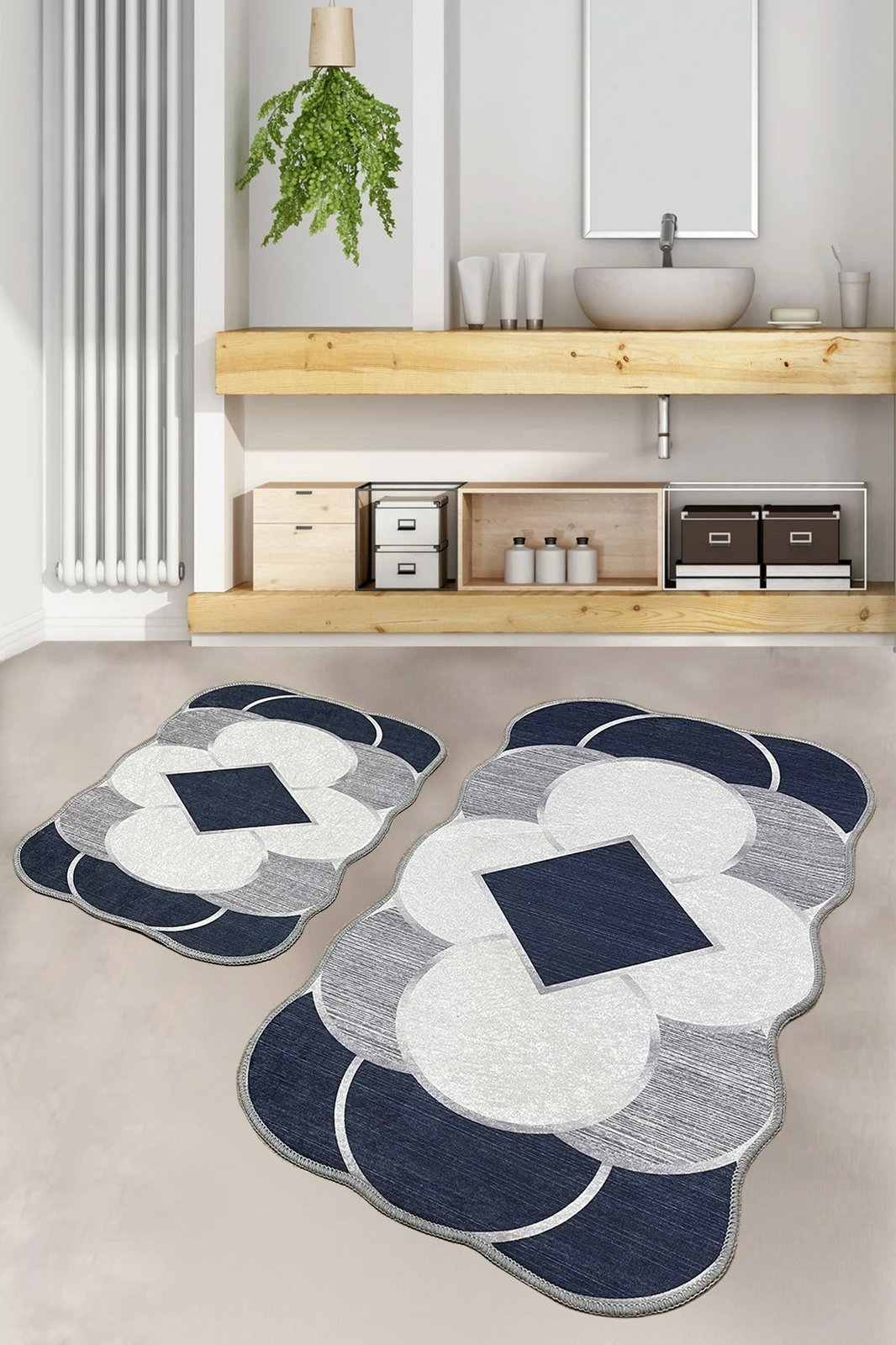 Set tapetash për banjo (2 copë), Mijölnir, Corte, ngjyrë kaltër e errët, gri, bardhë