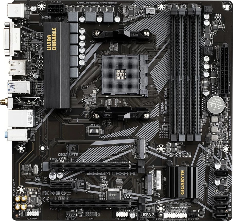 Pllakë amë Gigabyte B550M DS3H AC, Socket AM4, micro ATX, WiFi