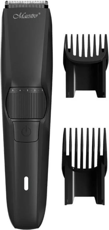 Trimmer flokësh dhe mjekre Feel-Maestro MR-640, bateri 600 mAh 120 min, rregullim 0.5–20 mm me 10 pozicione, USB-C, përdorim i thatë, i zi, set me 2 krehra