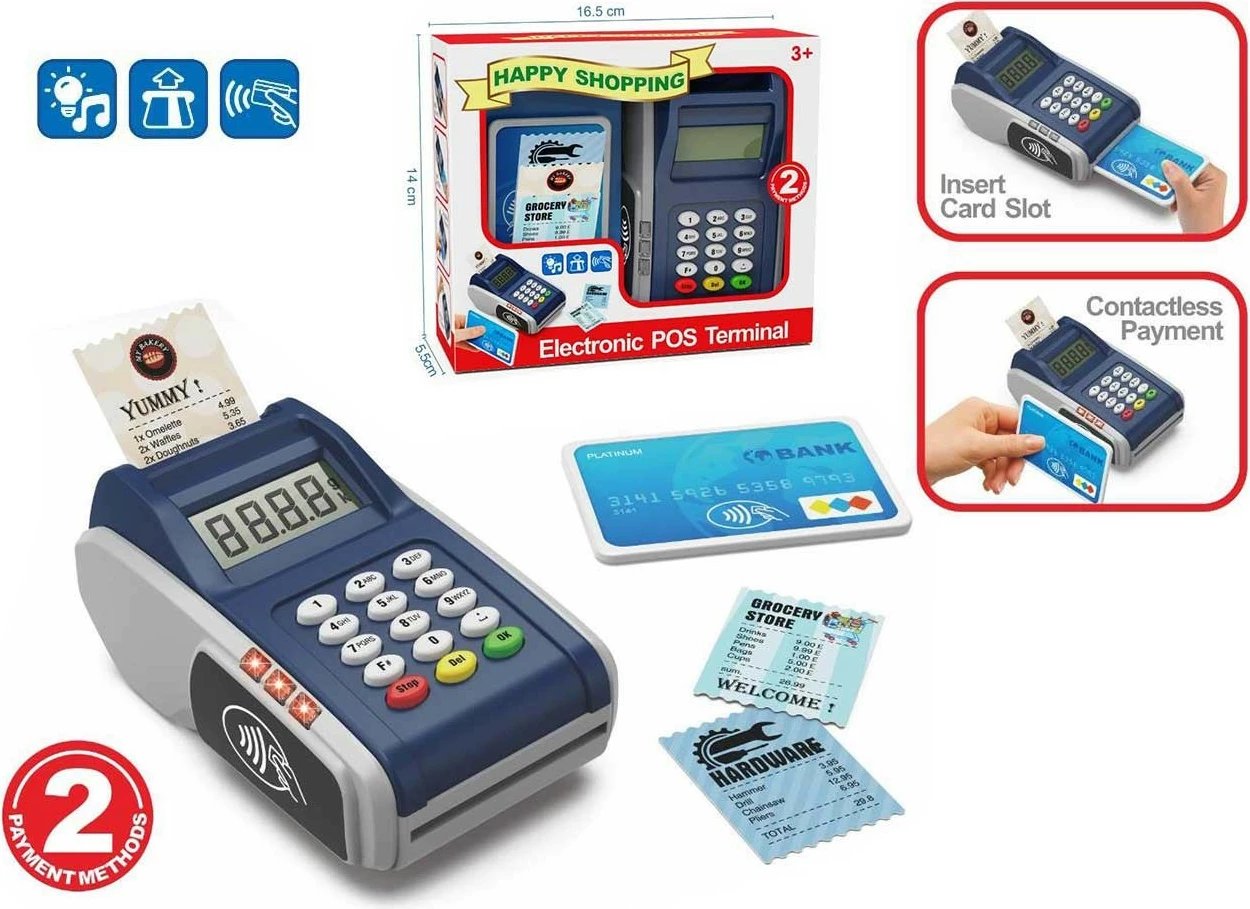 Terminal POS lodër Madej 012929 me drita e tinguj, pagesë me kartë dhe pa kontakt, me kartë loje e fletë-receta, gri/blu e errët