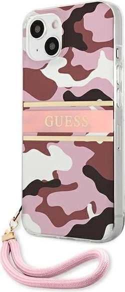 Mbështjellës Guess GUHCP13MKCABPI për iPhone 13 6.1", Camo Strap, rozë
