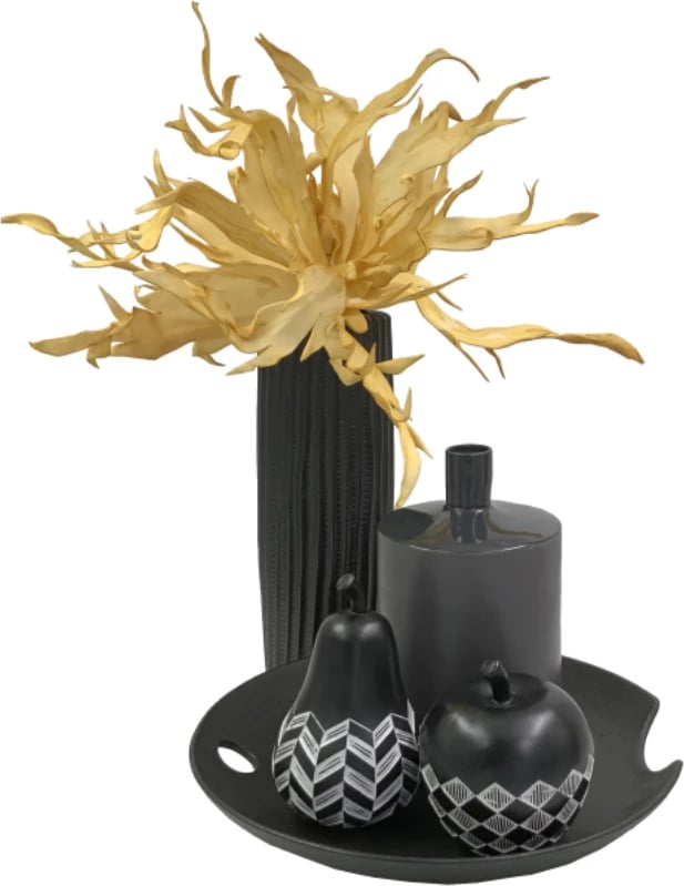 Mollë dekorative FRUIT BLACK 2, polirezine, 12x12x13cm, e zezë-bardhë