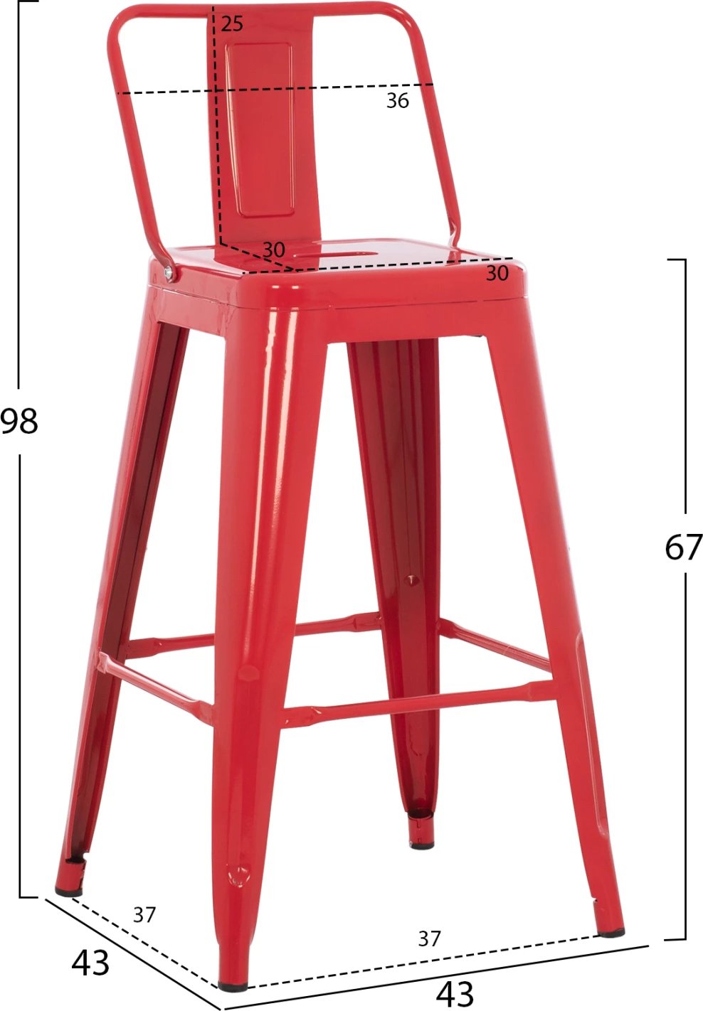 Karrige për bar mesatare MELITA-PRO FH8574.44 metalike e kuqe 43x43x88Hcm