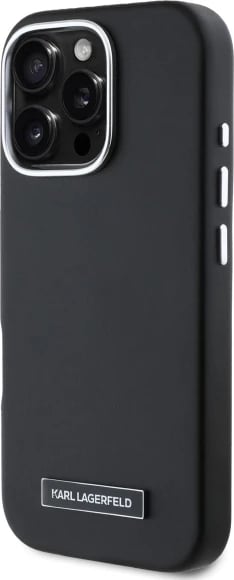 Mbështjellës Karl Lagerfeld FW Metal Plate MagSafe për iPhone 16 Pro, i zi