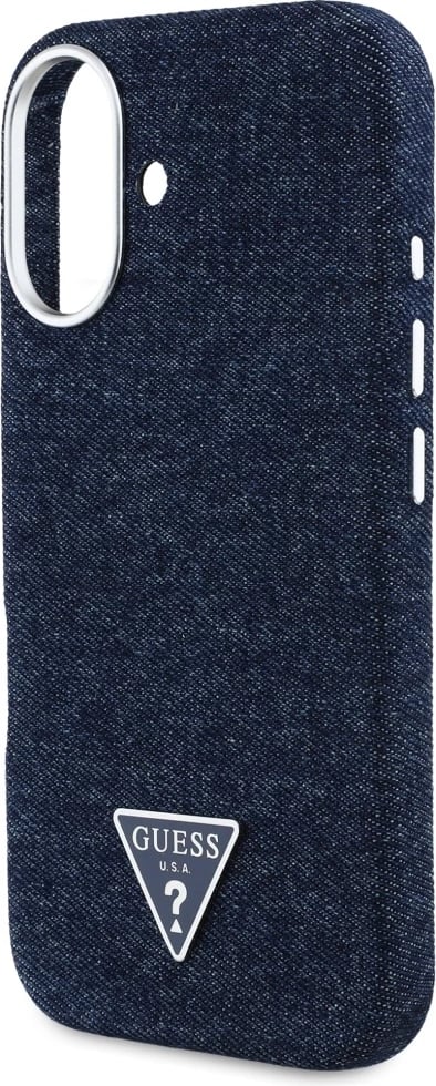 Mbështjellës Guess Denim Triangle Logo MagSafe për iPhone 16, Kaltër