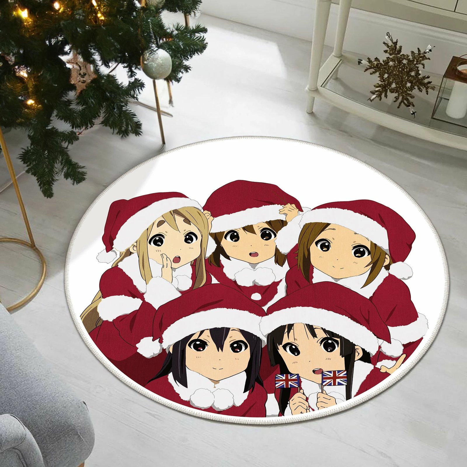 Qilim i rrumbullakët, dizajn anime Krishtlindjesh, i bardhë e kuq, 80x80cm, Conceptum Hypnose, Woobtny0510