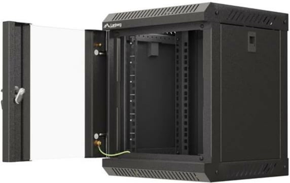 Kabinet RACK montim muri, Lanberg WF11-3306-10B, 10", 6U, 300x300 mm, derë xhami, IP20, ngjyrë e zezë