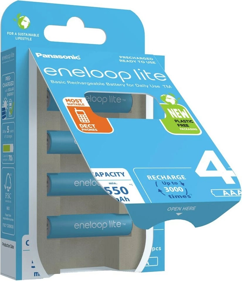 Bateri të rikarikueshme Panasonic Eneloop Lite AAA 550 mAh, 4 copë, Blu