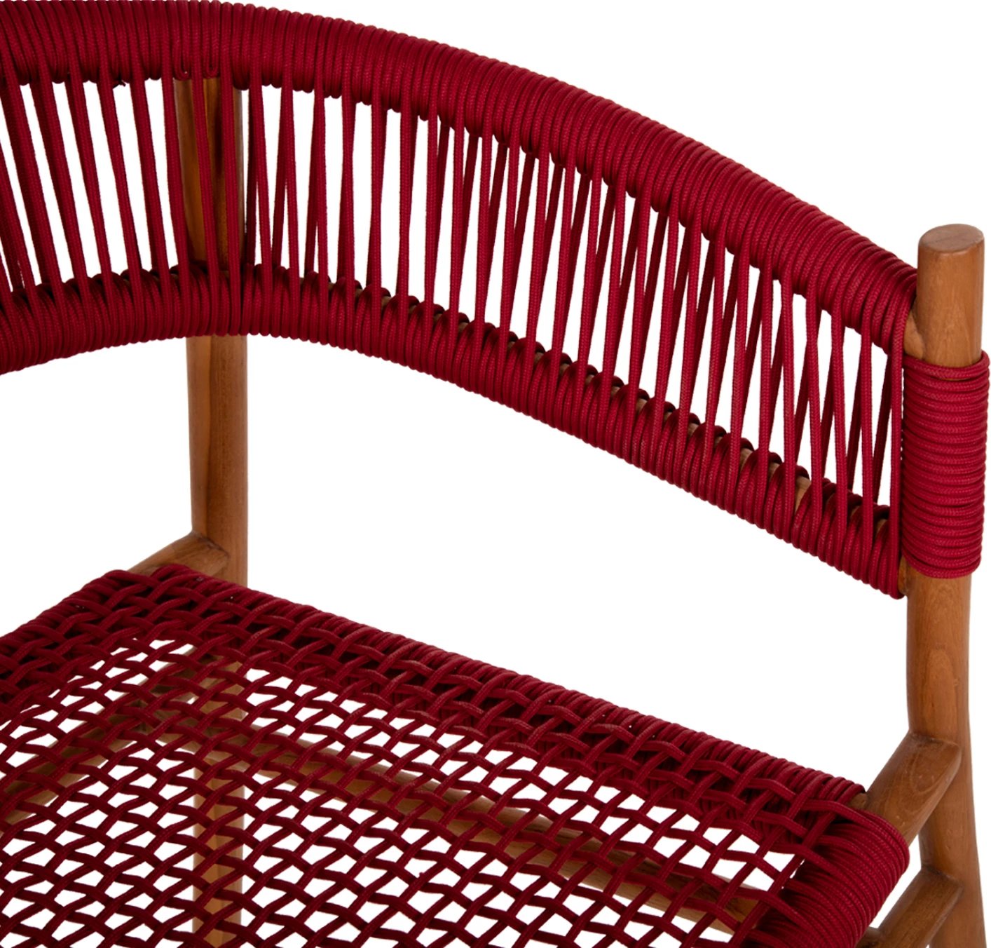 Karrige ngrënieje me krahë IRVING, dru TEAK, ngjyrë natyrale dhe litar i kuq burgundy, FH9797, 60x55x75H cm