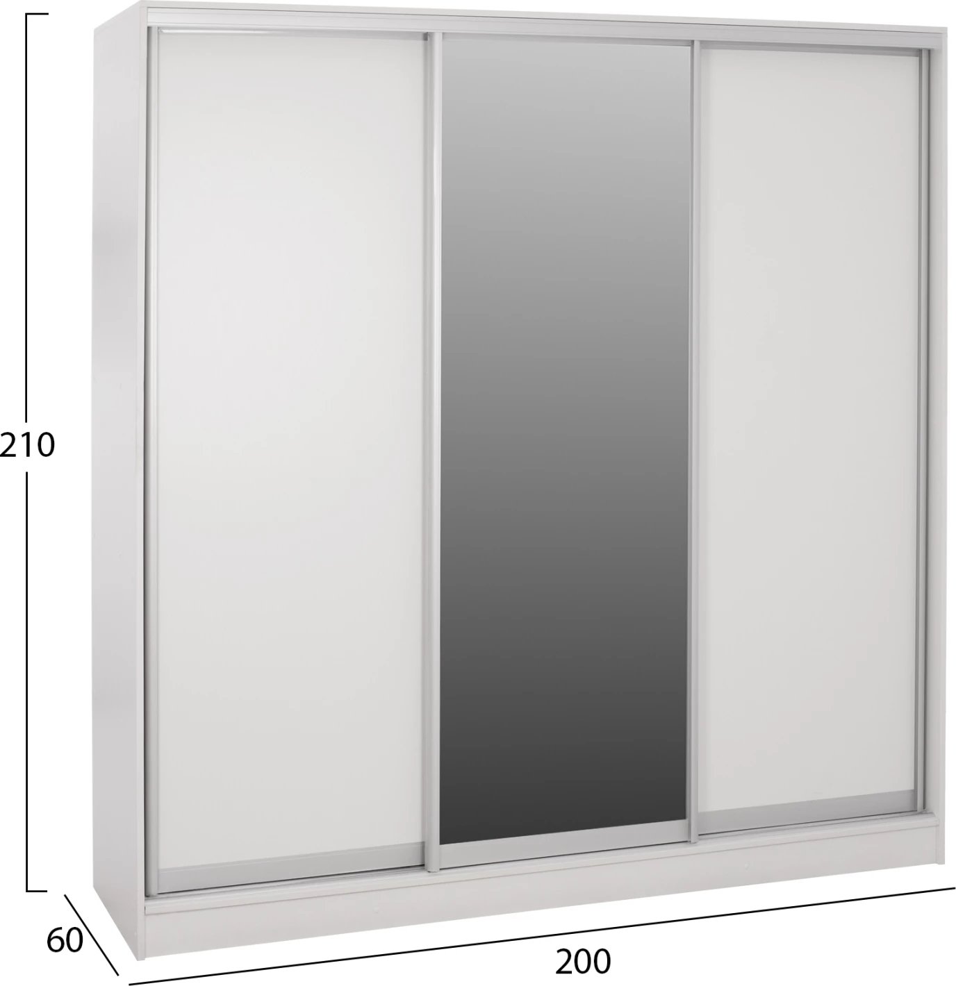 Garderobë me dyer rrëshqitëse, melaminë e bardhë, me pasqyrë, FH2435.03, 200x60x210 cm