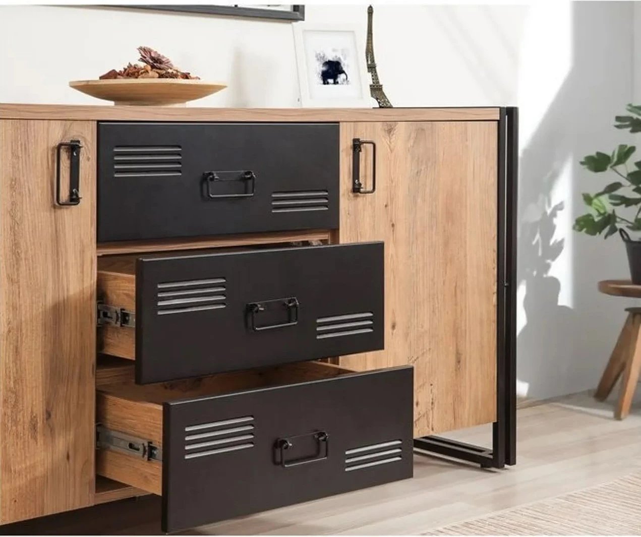 Set mobiljesh për dhomë dite, Skye Decor, COSMO-TKM.1, ngjyrë pishë Atlantike dhe e zezë