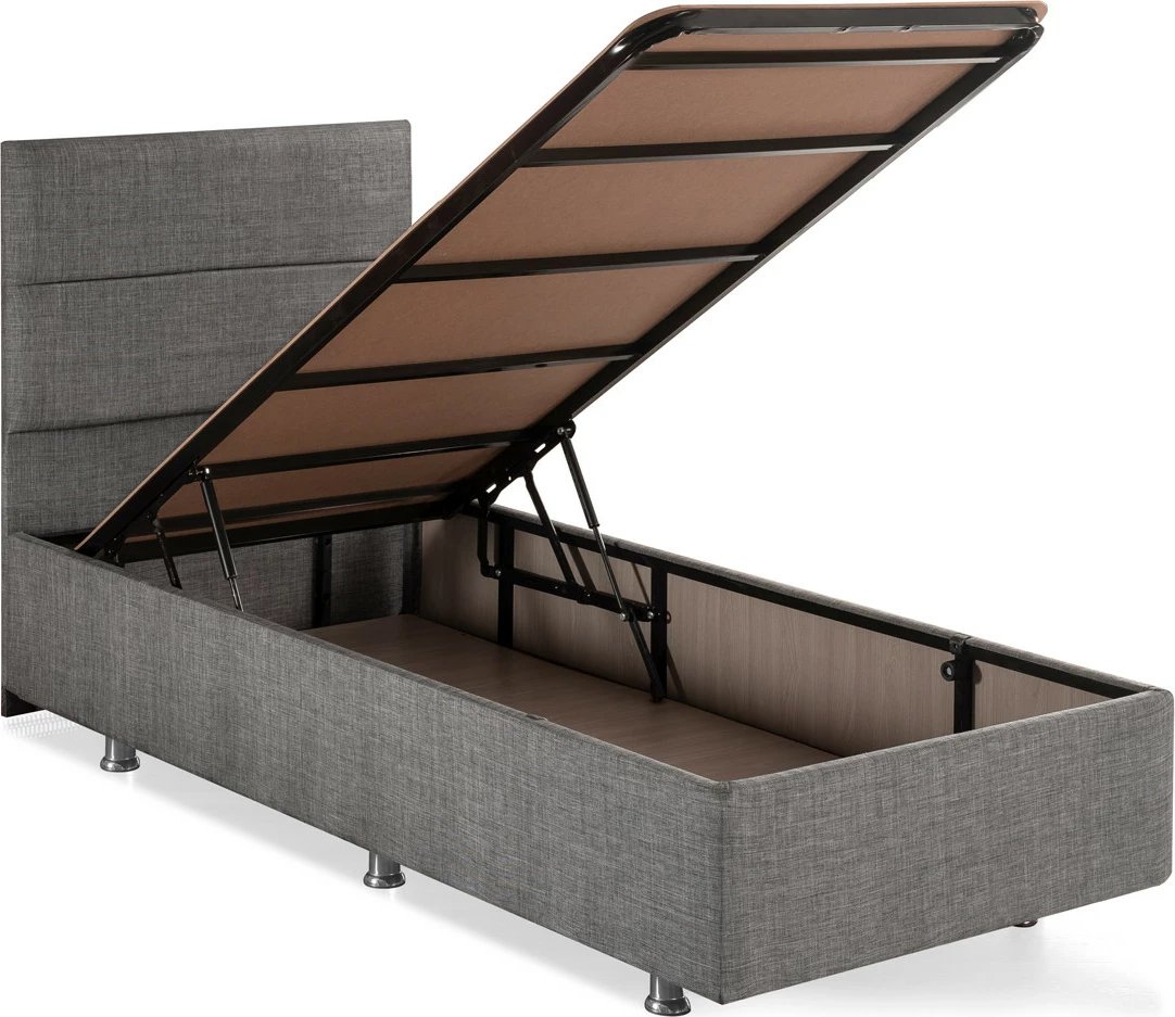 Bazë krevati teke me mbështetëse Hanah Home, ngjyrë hiri, 90x190