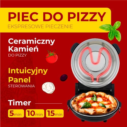Furrë elektrike për pizza, Adler AD 6314, 1200W, gur qeramik, diametër pizza 12" (31.5 cm), timer 5–15 min, 5 nivele temperature, e zezë mat