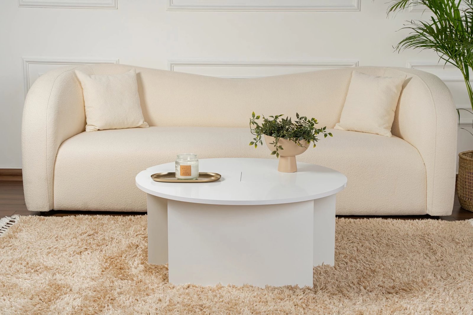 Tavolinë kafeje Nordure, Moira, ngjyrë natyrale e bardhë